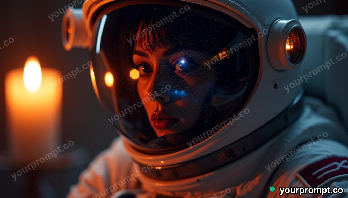A galaxy reflected in an astronaut's helmet visor