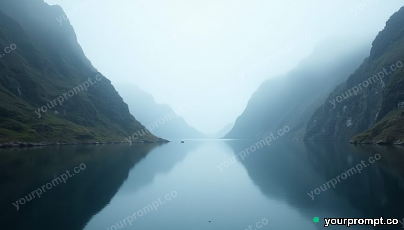 A fjord with mirror-still water and steep cliffs