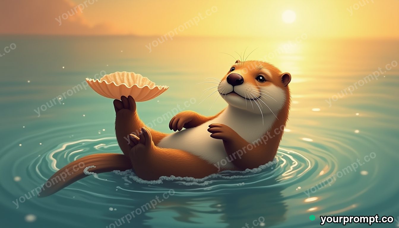A sea otter floating on its back holding a shell