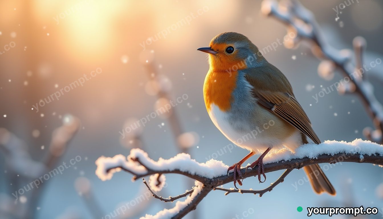 A robin perched on a snowy branch