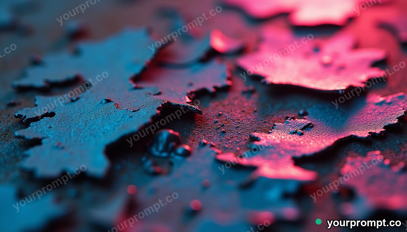 Rusted metal with peeling layers of paint, macro
