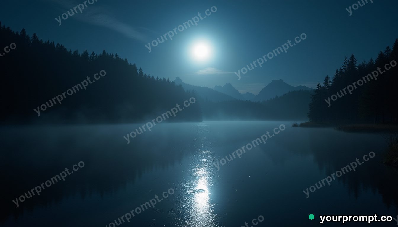 A moonlit lake reflecting an impossible city of light