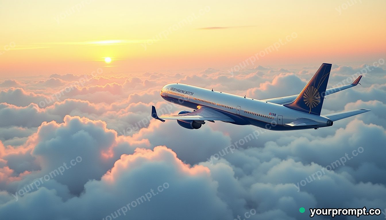 A modern jet airliner cruising above a sea of clouds