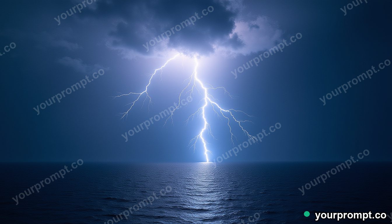 Lightning splitting the sky above a dark ocean