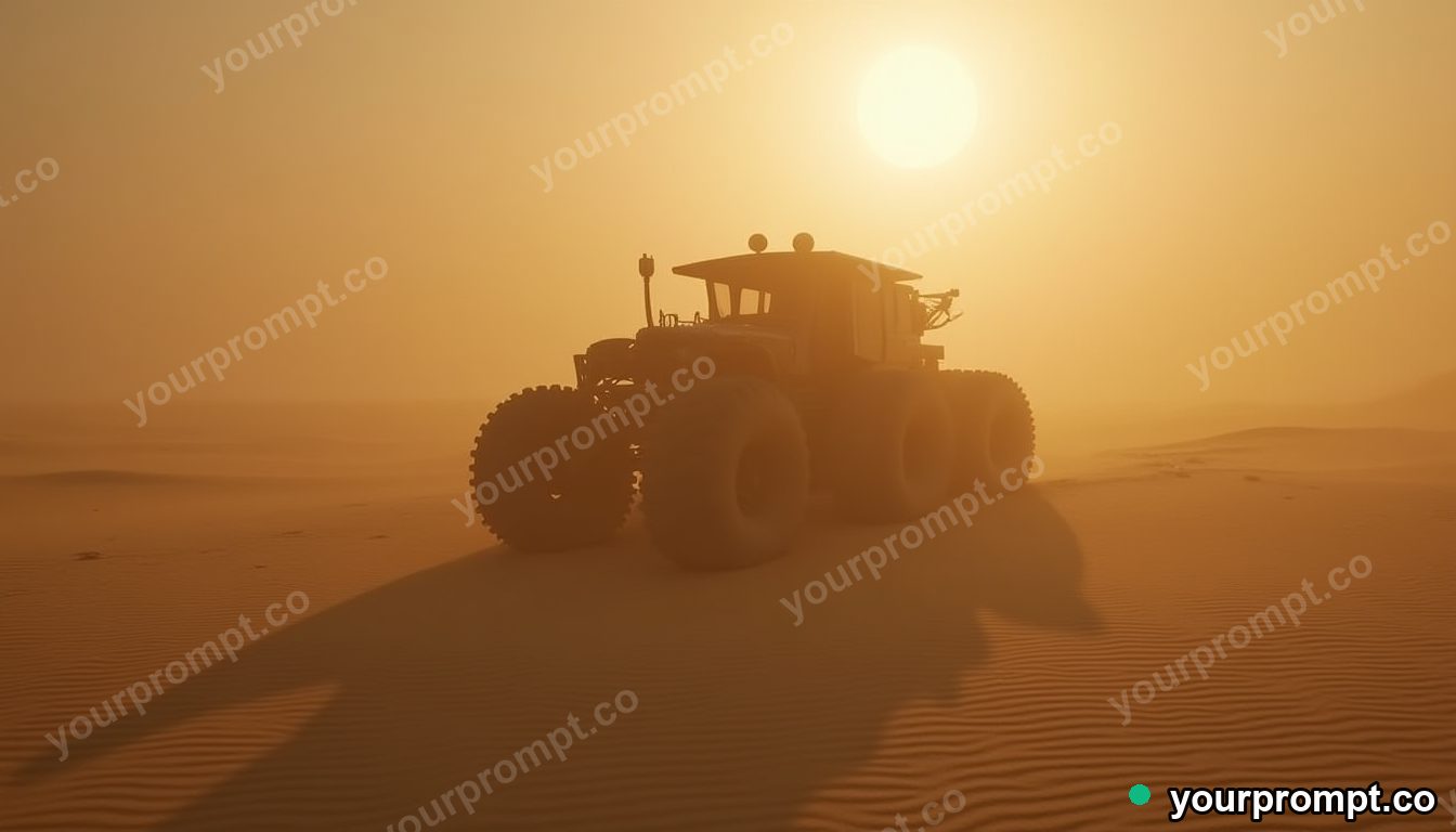 A sand crawler crossing a vast dune sea