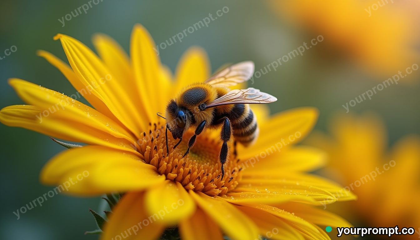 A bumblebee dusted with pollen on a sunflower