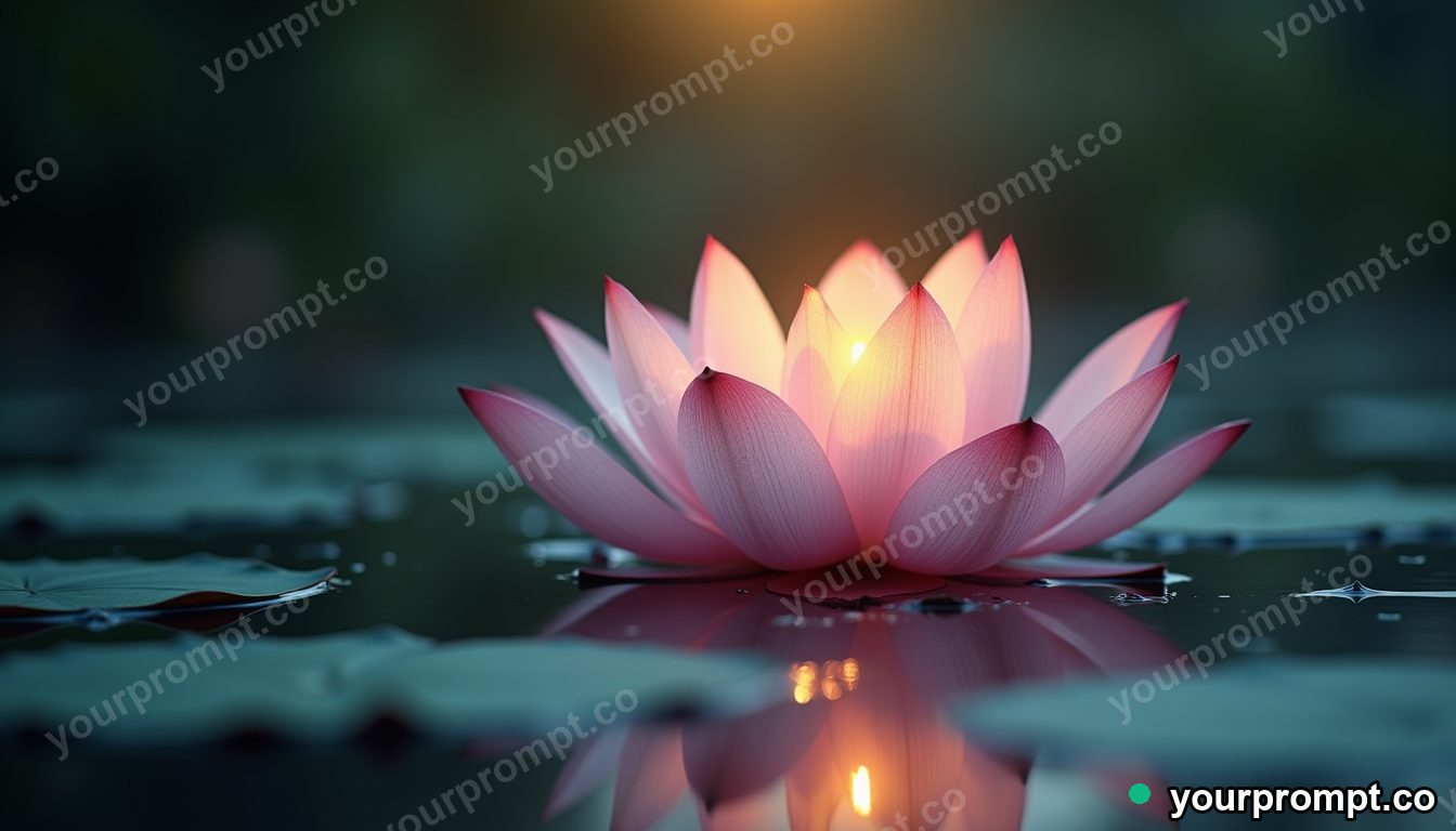 A lotus flower opening on a calm pond
