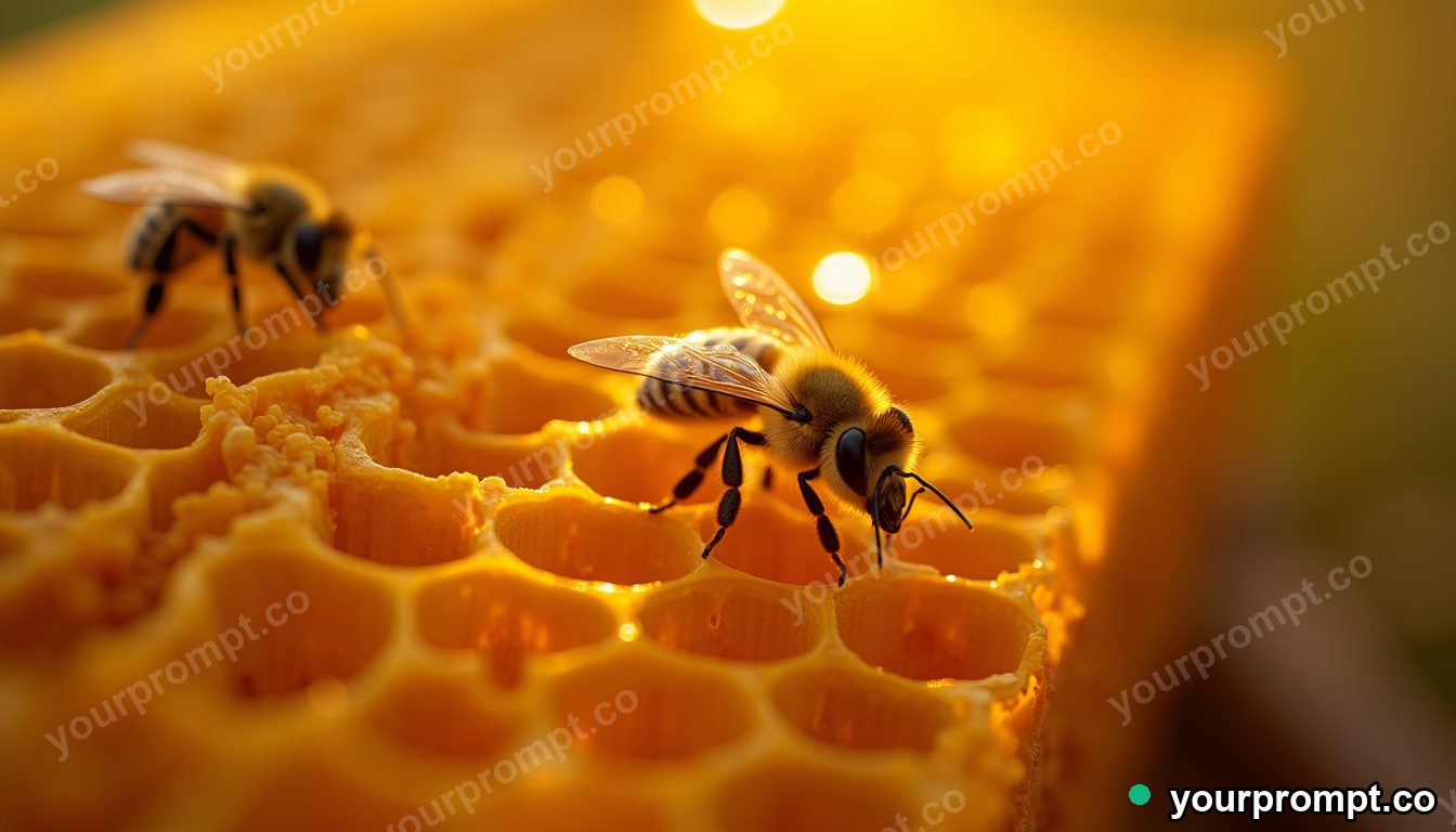 A honeybee hive close-up with golden comb