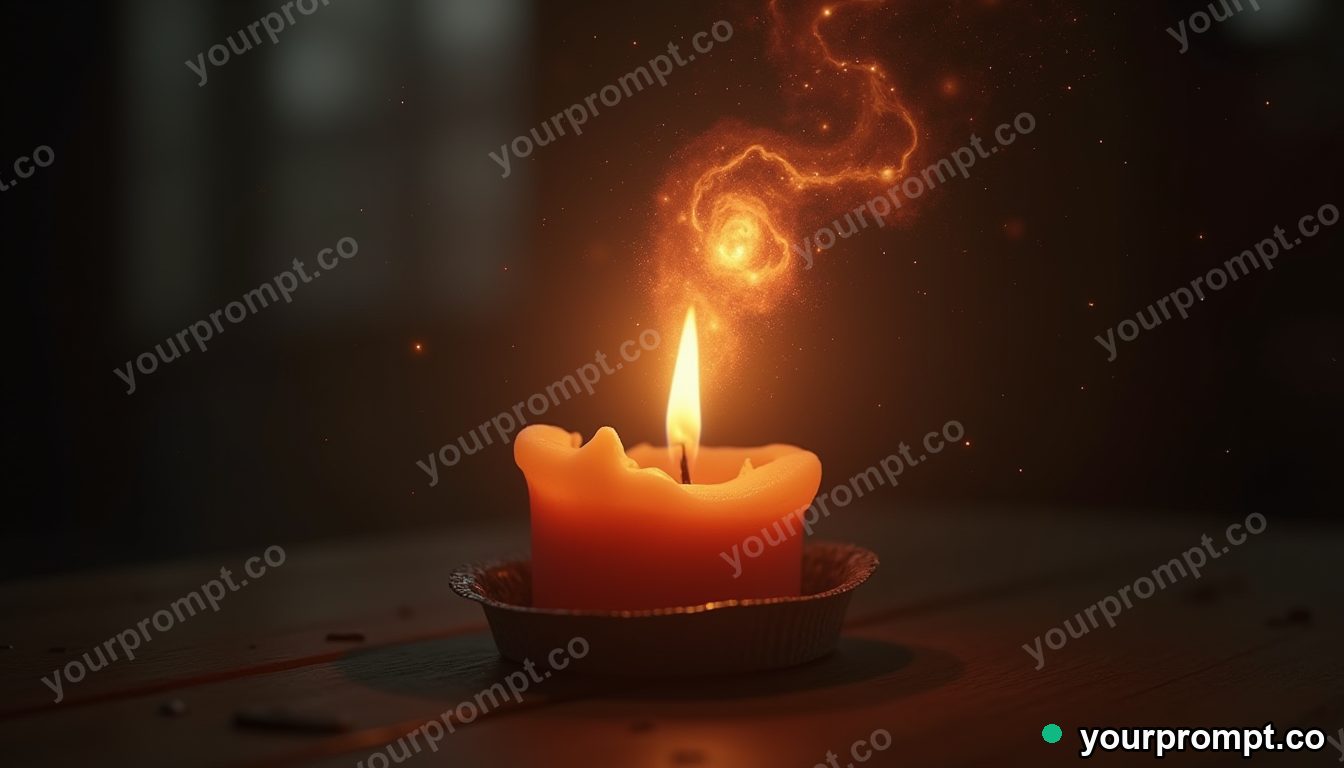 A candle whose flame is a tiny swirling galaxy