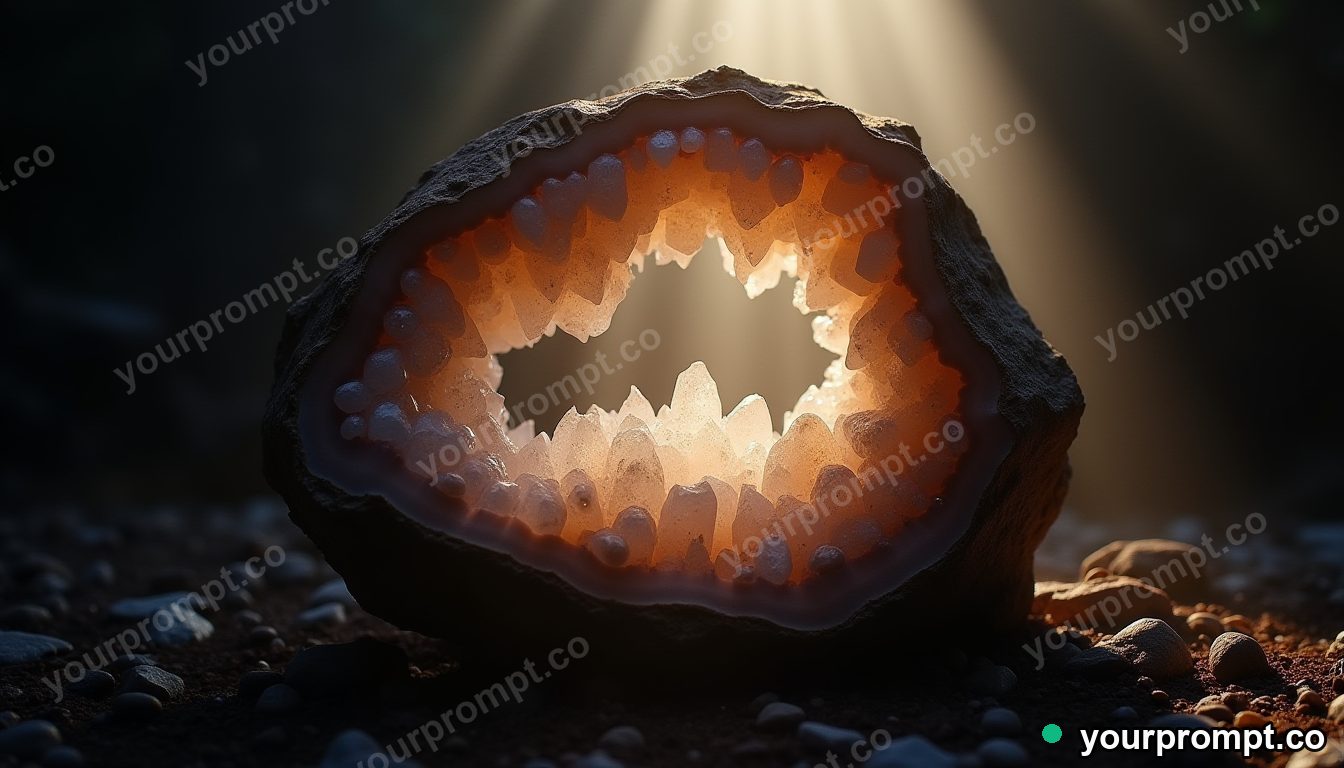 A cracked geode revealing crystal interior