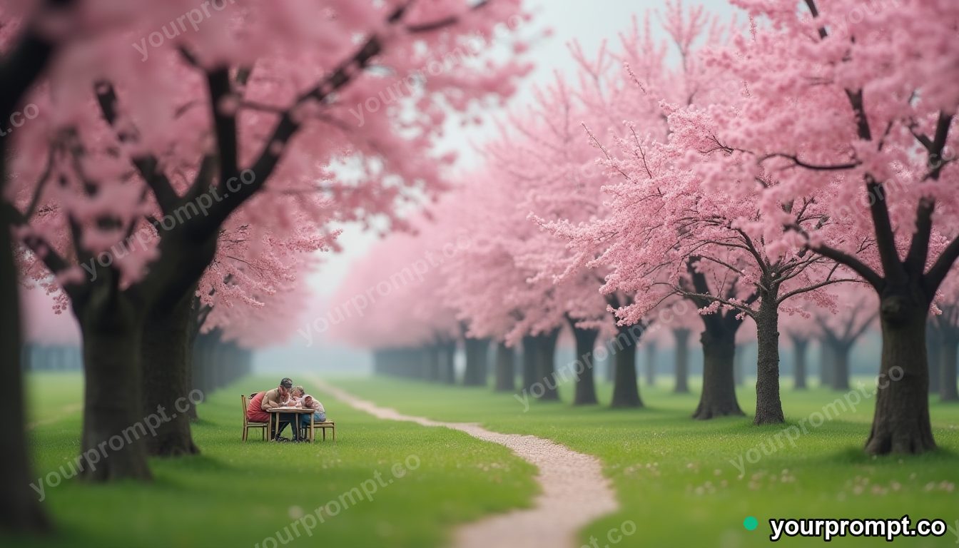 A spring picnic among blooming cherry trees