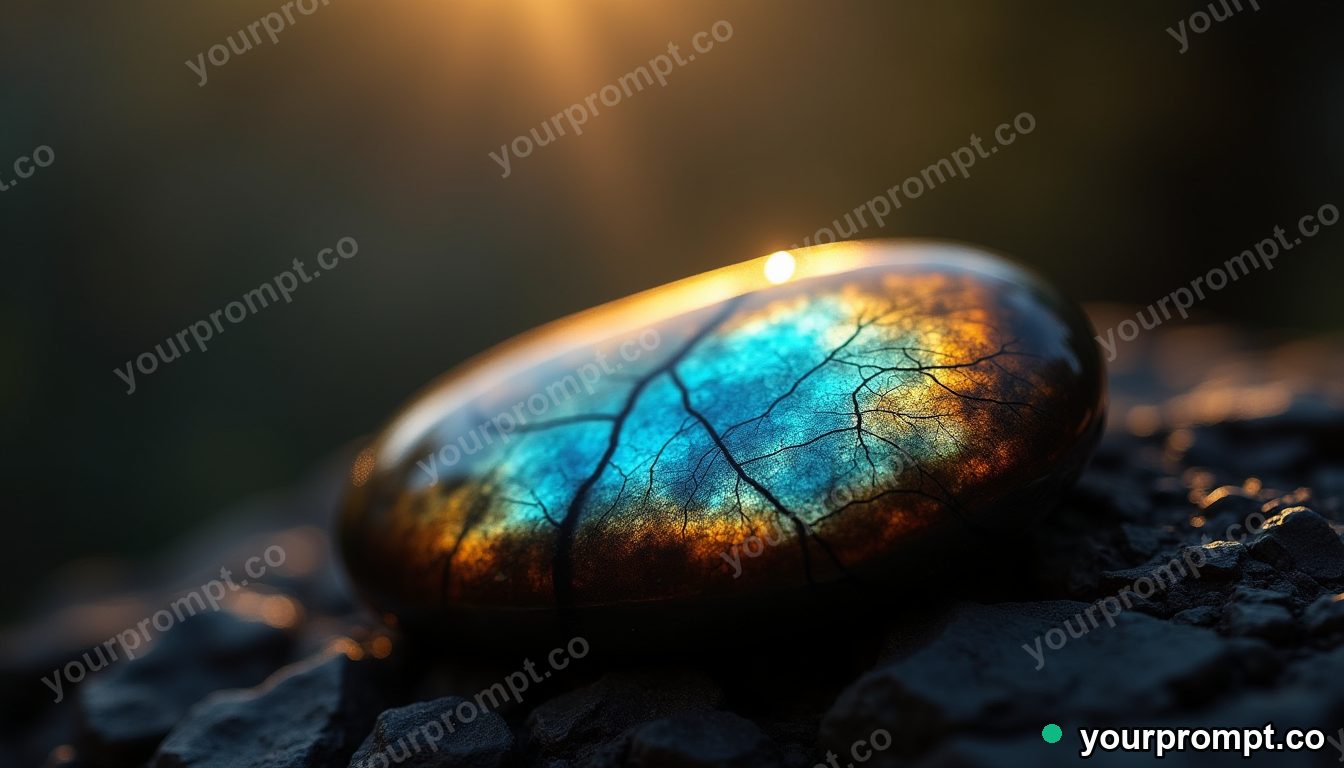 A polished labradorite flashing blue and gold