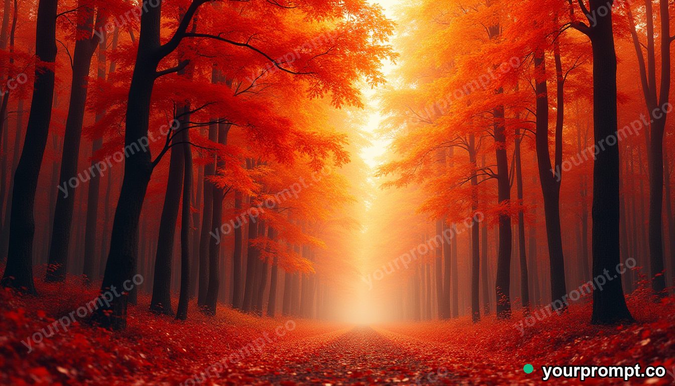 An autumn maple forest in full red and orange