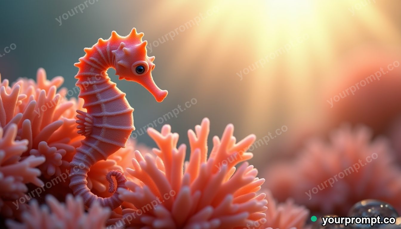 A seahorse clinging to coral, macro detail