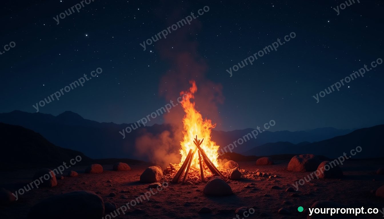 A glowing campfire under a sky full of stars