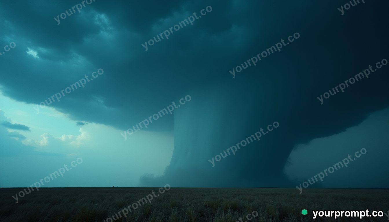 A tornado on the horizon under a bruised sky
