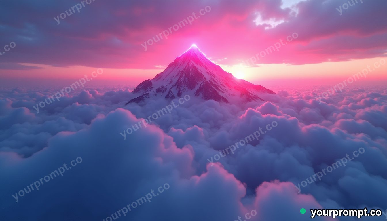 A sea of clouds below a mountain summit at sunrise