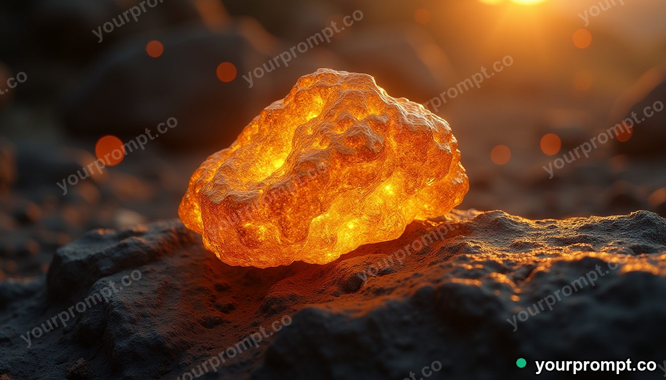 A glowing molten-gold nugget on black stone