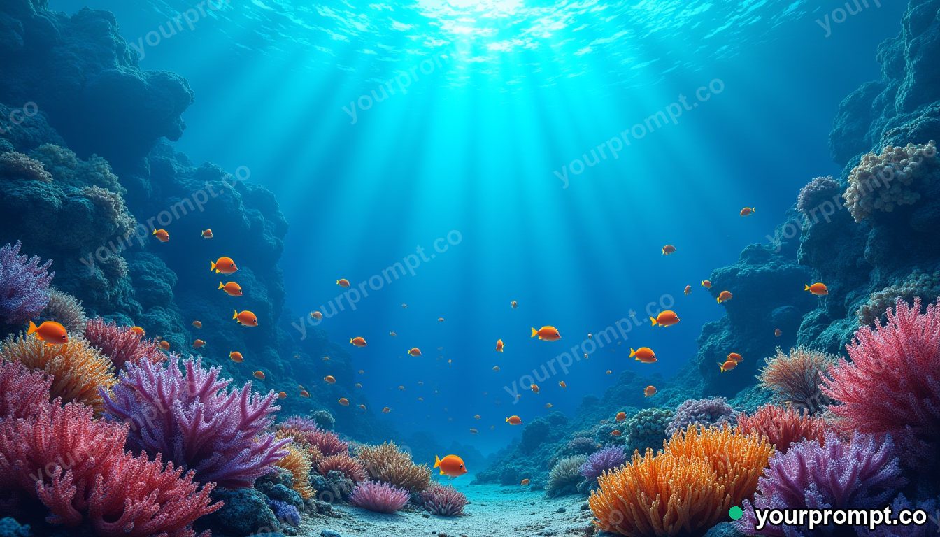 A vibrant coral reef teeming with tropical fish