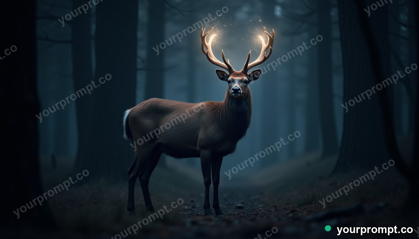 A celestial deer with antlers of starlight in a dark wood