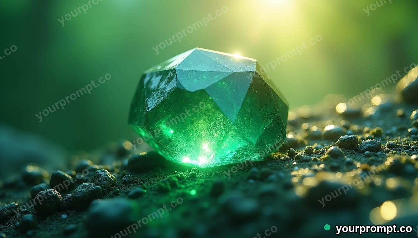 A faceted emerald catching light, macro