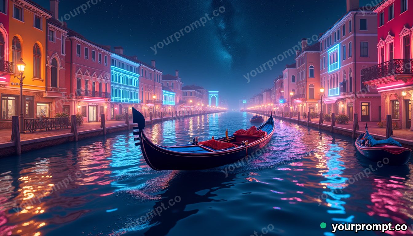 A colorful gondola gliding through a Venice canal