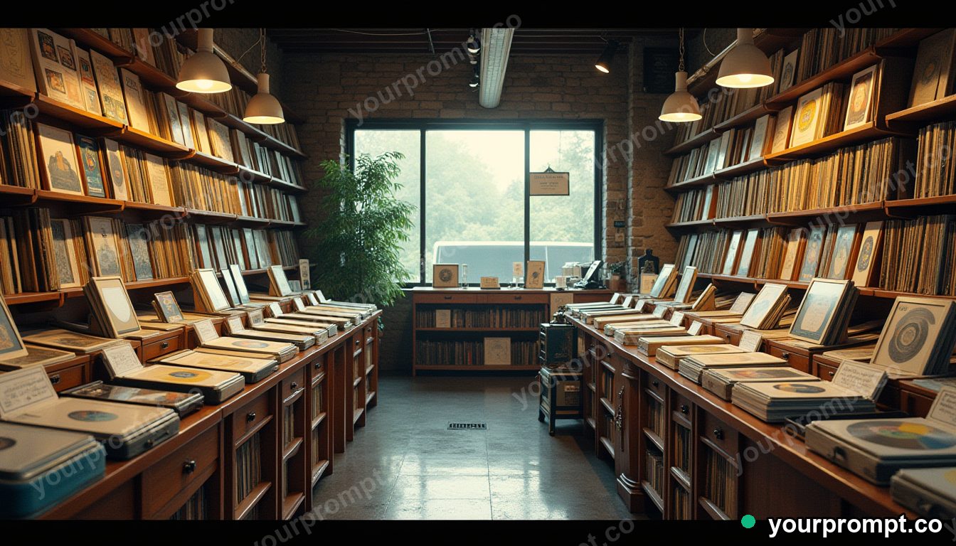 A vintage record shop crammed with vinyl