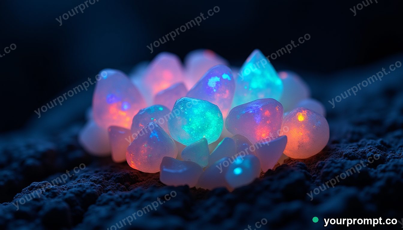A cluster of rainbow opal in dark rock