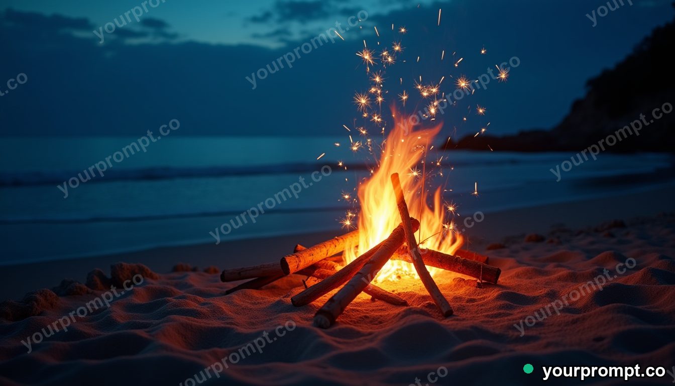 A beach bonfire with sparklers on a summer night