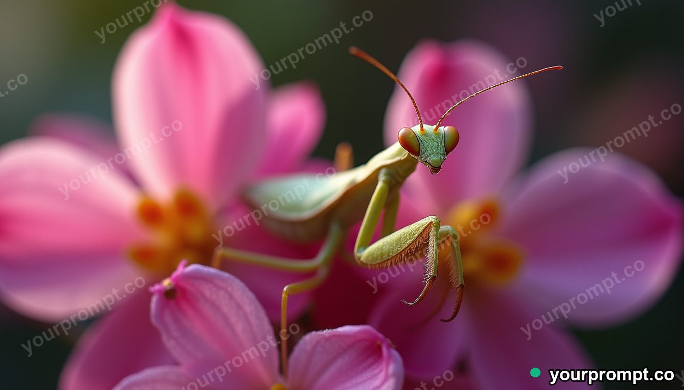 An orchid mantis camouflaged among petals