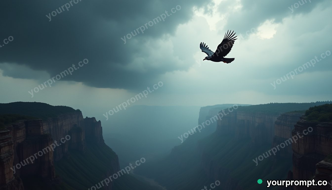 A thunderbird soaring above a canyon storm