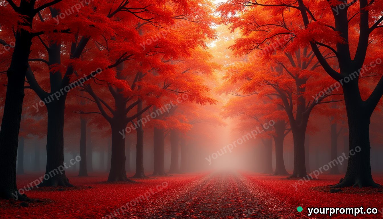 An autumn maple forest in full red and orange