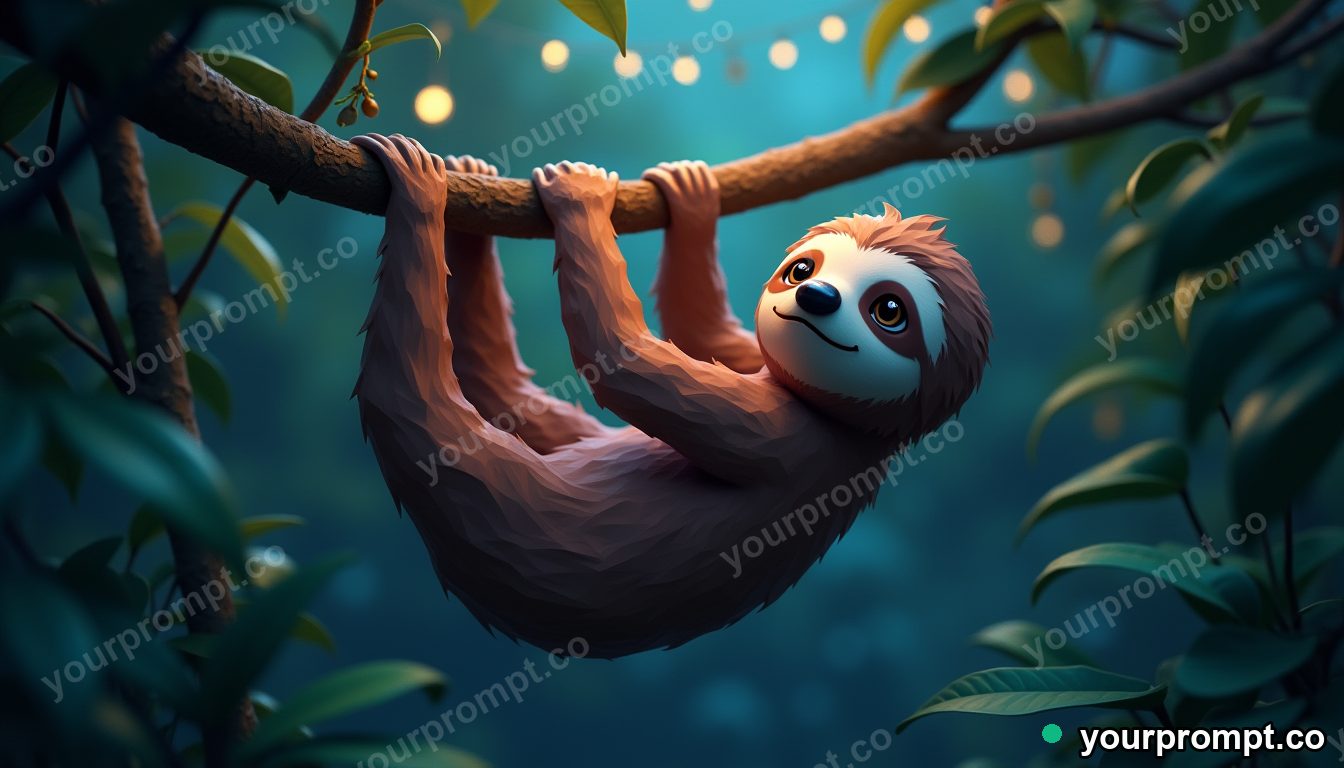 A sloth hanging lazily from a rainforest vine