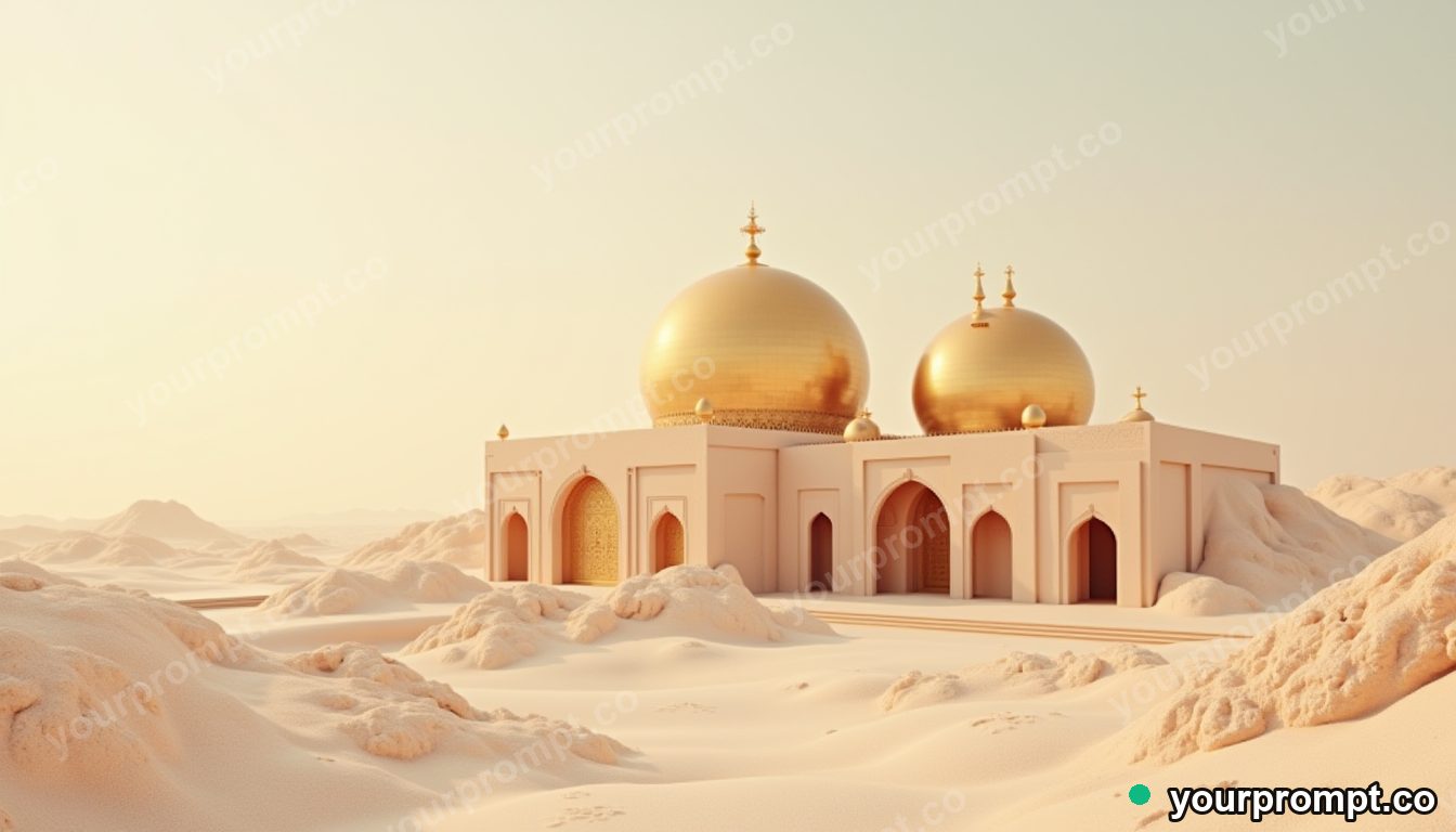 A desert palace with golden domes