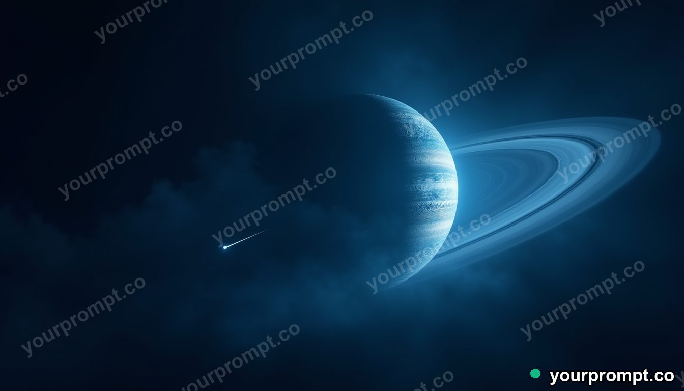 A comet streaking past a ringed planet