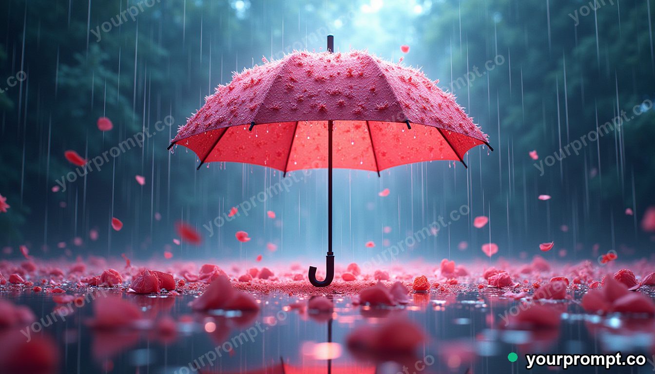 An umbrella raining flowers instead of water