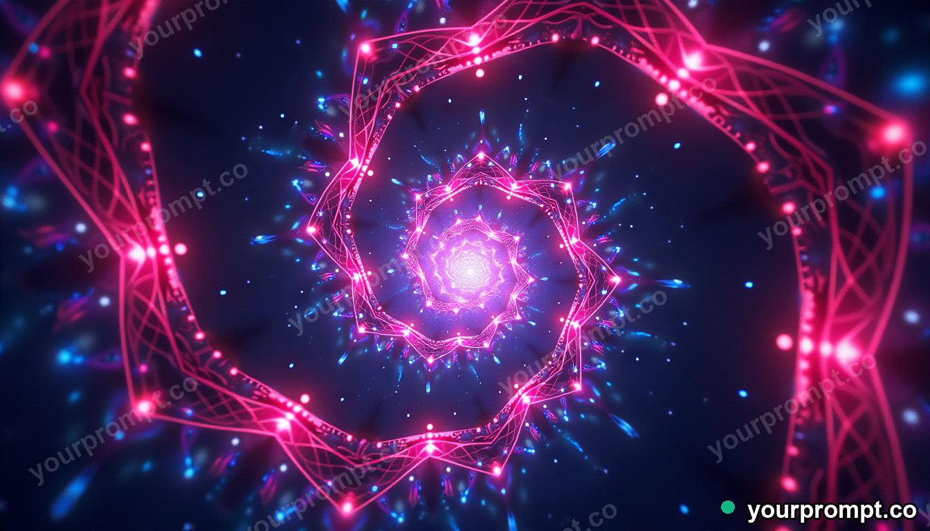 A fractal spiral of glowing geometric shapes
