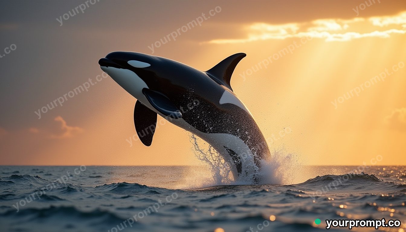 An orca breaching against a dramatic sky