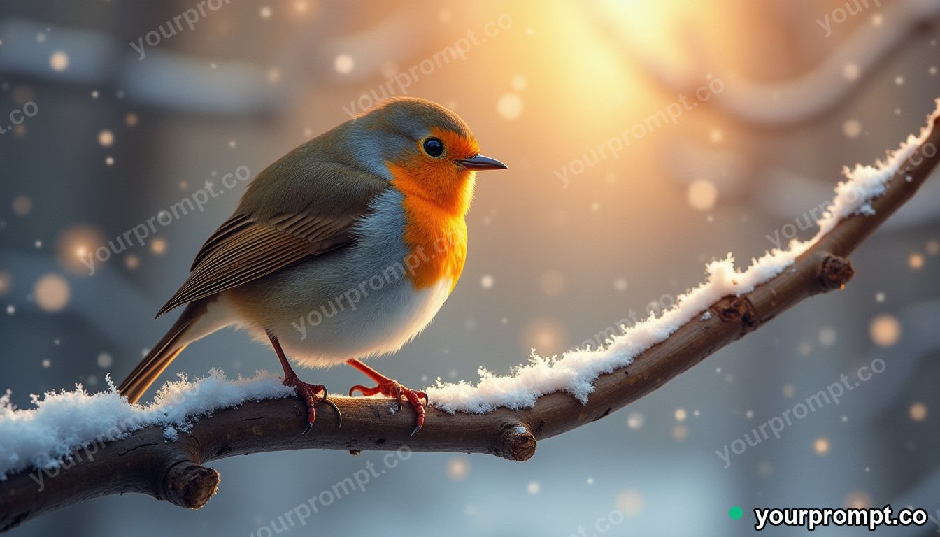 A robin perched on a snowy branch