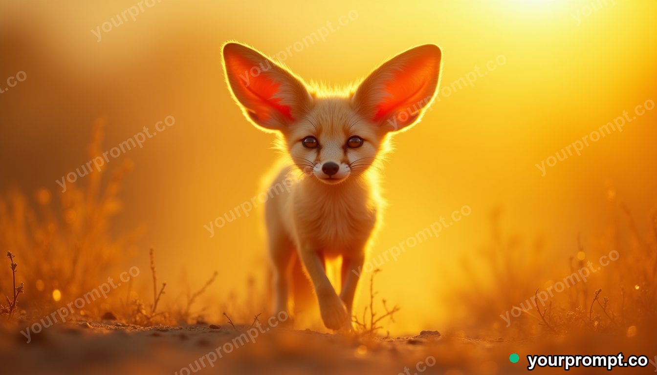 A fennec fox with huge ears in golden desert light