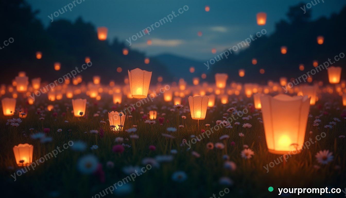A meadow where the flowers are tiny floating lanterns