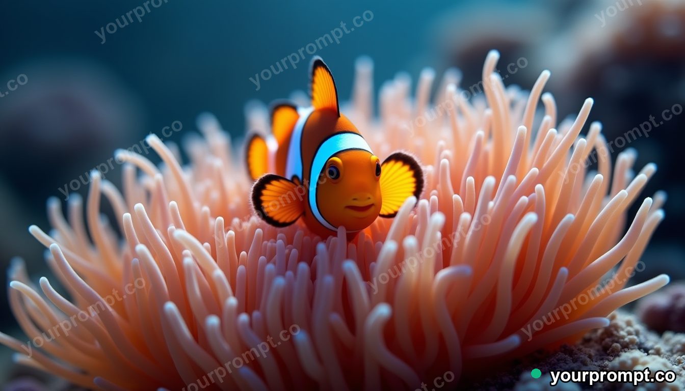 A clownfish nestled in a swaying anemone