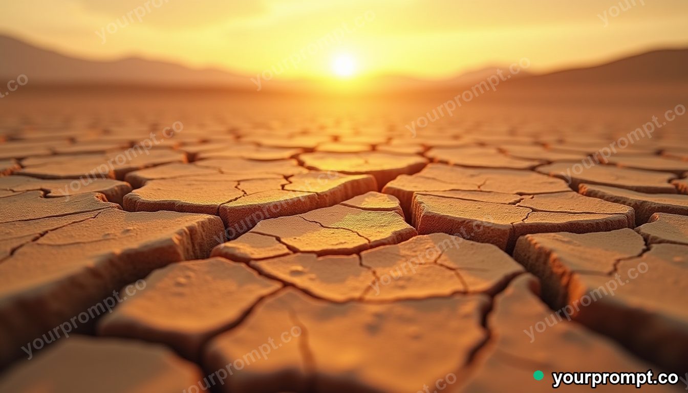 Cracked dry earth in a sunbaked desert, macro