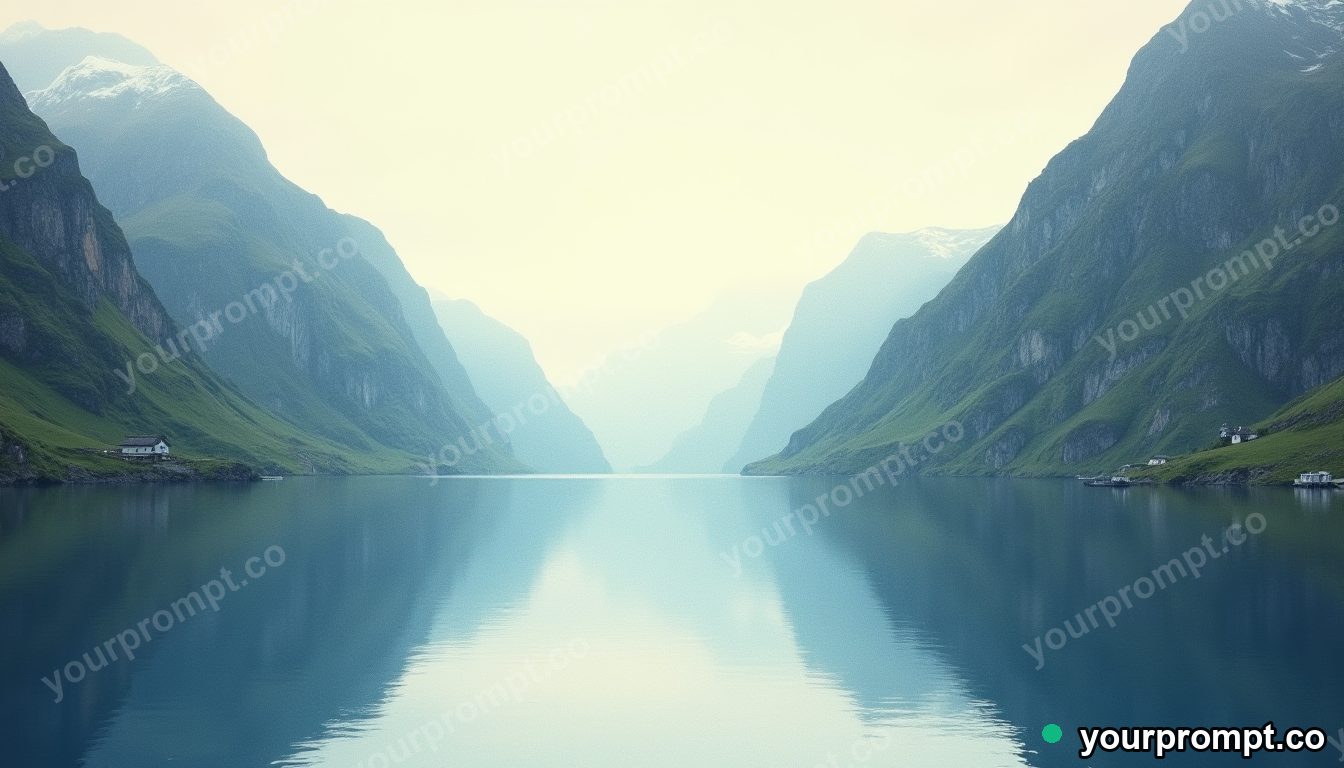 A fjord with mirror-still water and steep cliffs