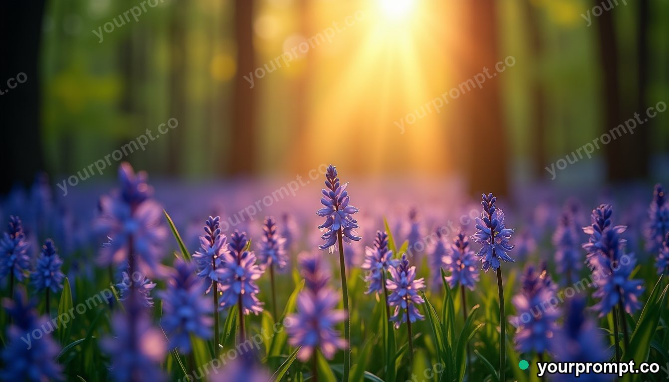 A glowing carpet of bluebells in a spring forest