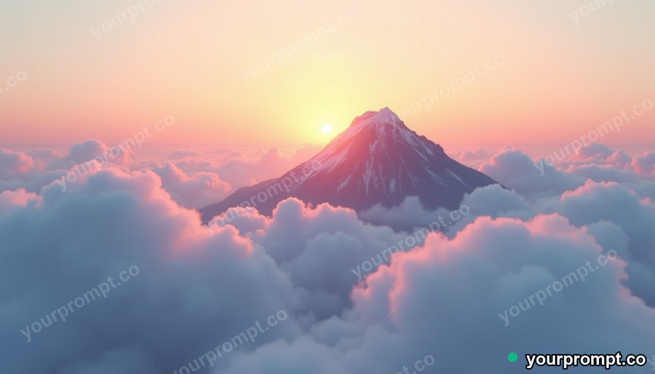 A sea of clouds below a mountain summit at sunrise