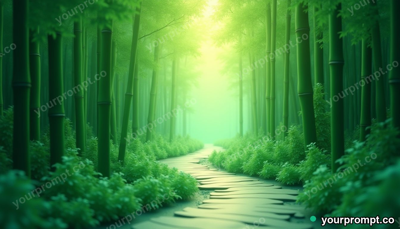 A bamboo forest path in soft green light in layered papercut art style — AI-generated image from a text prompt