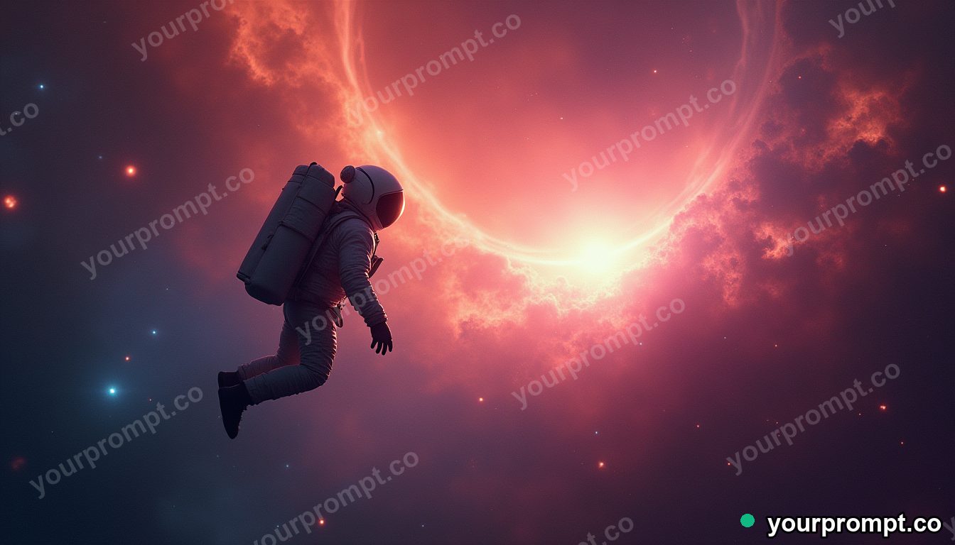 An astronaut floating beside a glowing nebula in matte concept painting style — AI-generated image from a text prompt