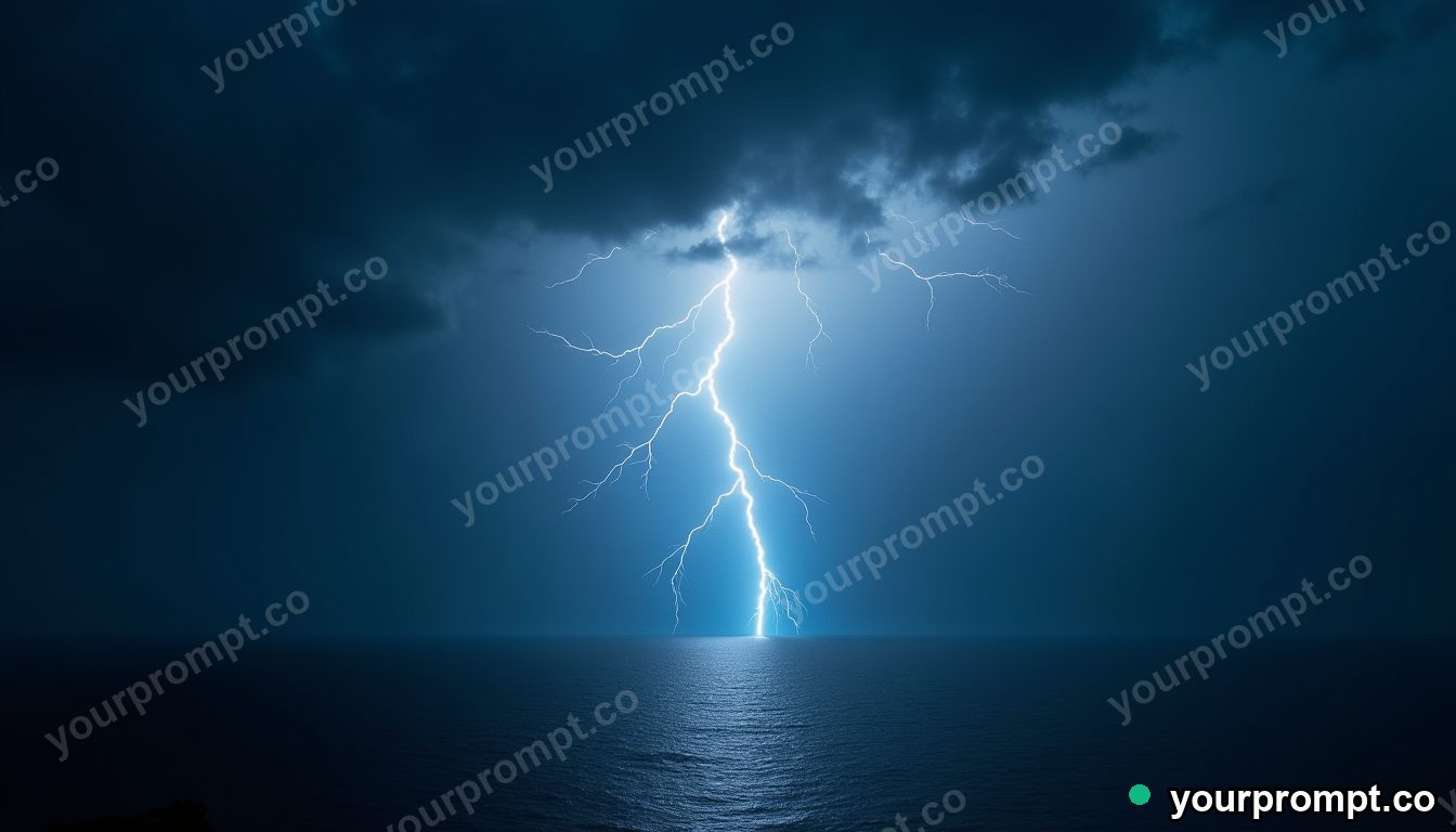 Lightning splitting the sky above a dark ocean