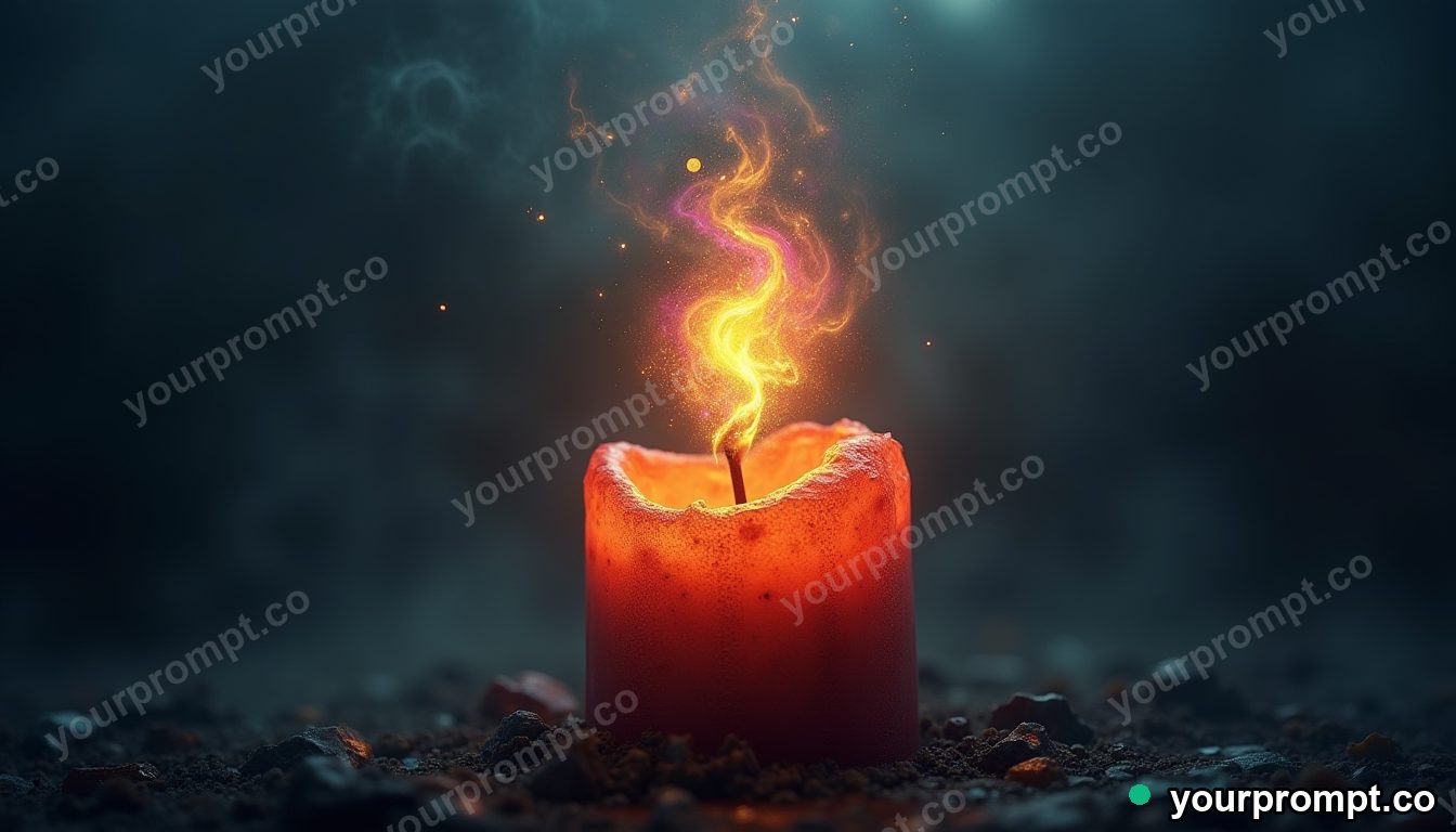 A candle whose flame is a tiny swirling galaxy in stained-glass mosaic style — AI-generated image from a text prompt